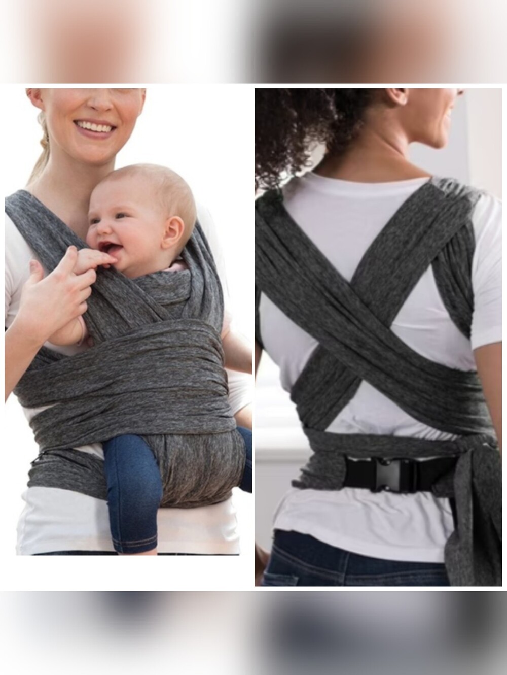 Boppy ComfyFit baby Wearing Wrap Heather grey Stretchy Yoga Fabric